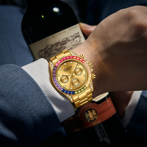 Nuovo orologio K1838B per gli uomini di lusso arcobaleno diamanti multi funzione orologi al quarzo