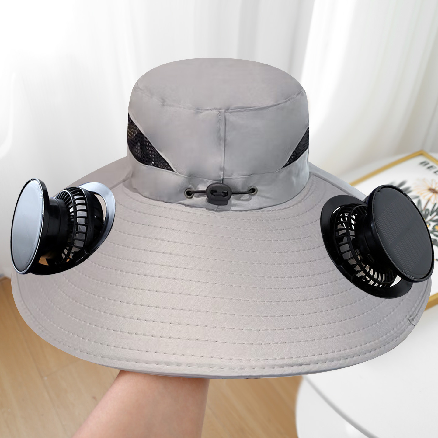 Solar-powered dual fan-light gray