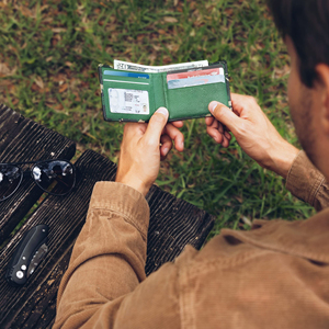 Tùy chỉnh màu xanh lá cây camo da chính hãng ví cho nam giới RFID chặn tối giản người đàn ông ID chủ thẻ tín dụng Bifold Ví - Product Image 5