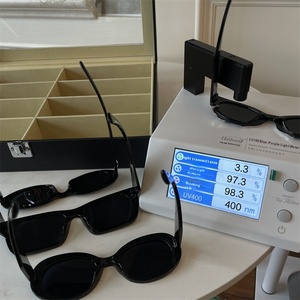 Kính râm Mắt mèo của phụ nữ cơ bản màu đen lớn nhỏ Khung kính chống nắng UV400 giảm béo - Product Image 3