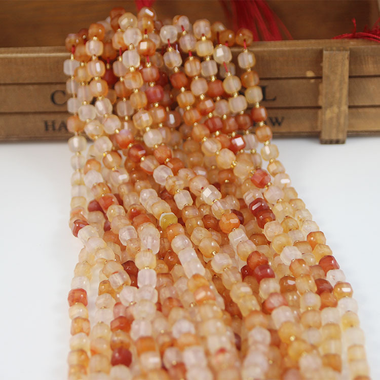 Cubes de sucre en agate rouge naturelle coupés en diagonale-6 mm-52 pcs-16g