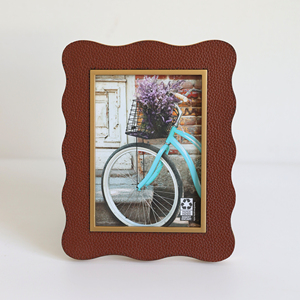 Custom OEM ODM Irregular Wavy Squiggle Organic Shape Scalloped Photo <strong>Frame</strong> Scallop Shaped Faux Leather Textured Picture <strong>Frames</strong> - Product Image 3