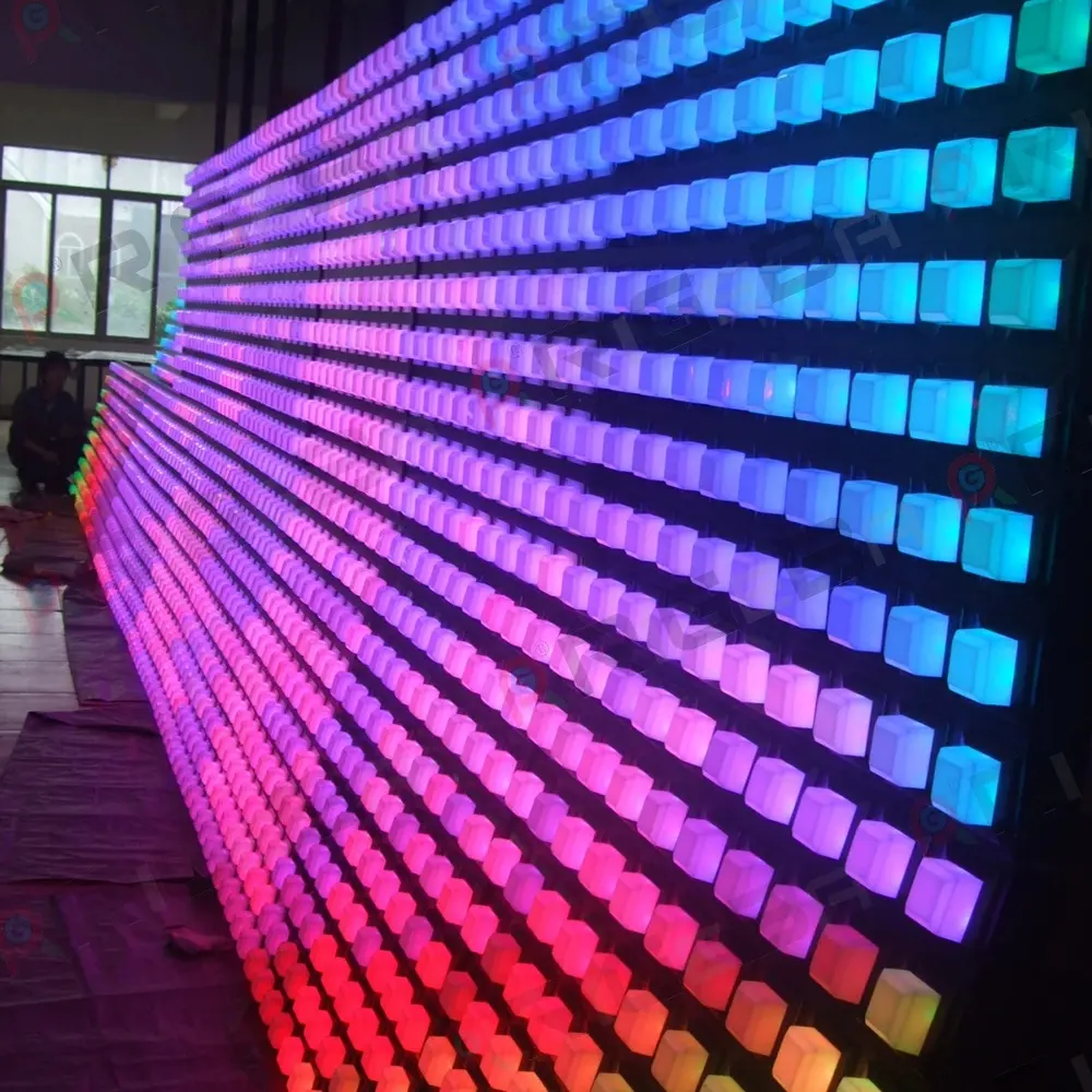 Unifikasi rgb penuh warna 8x8 piksel LED digital gorden layar lampu dinding untuk Bar panggung bangunan