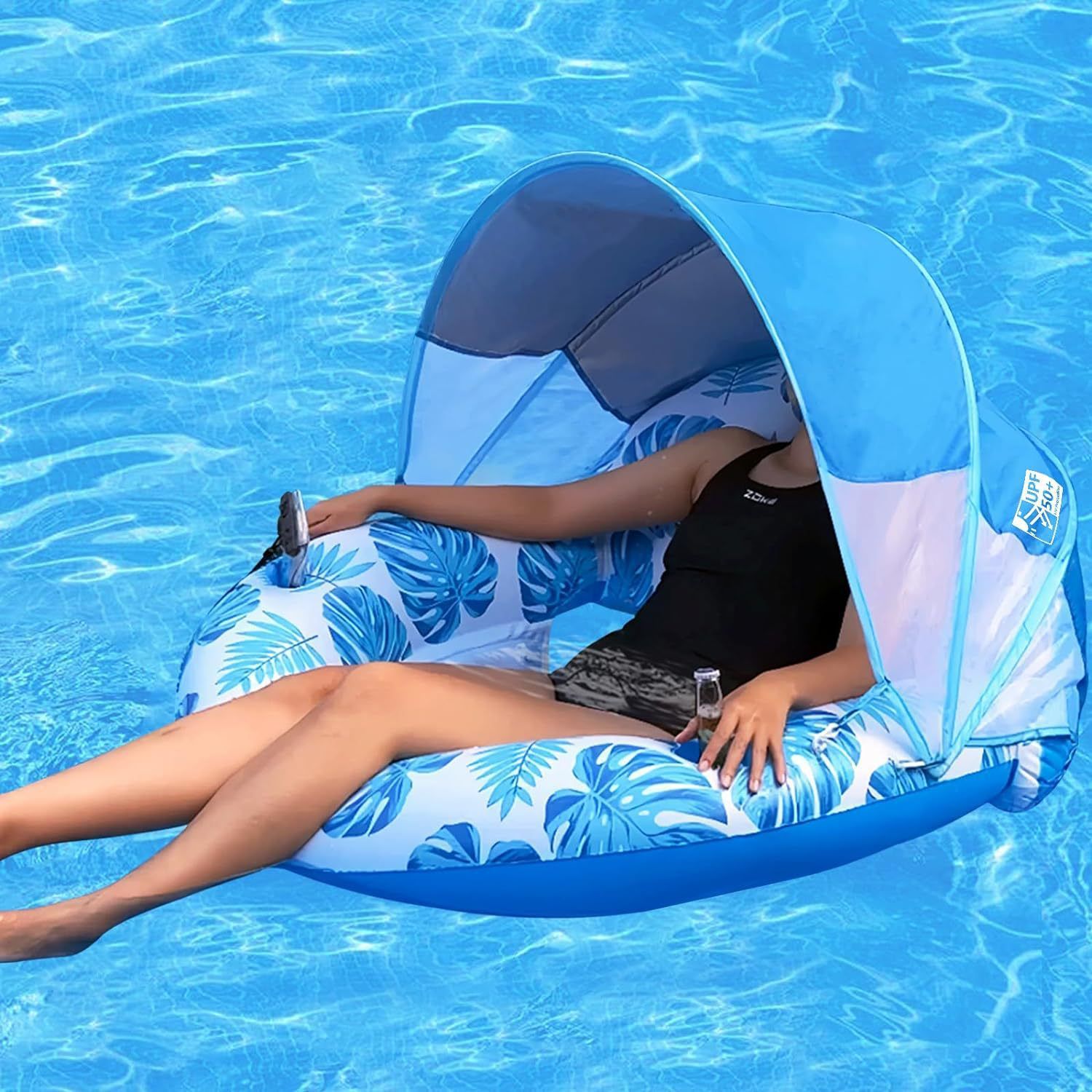 Parasol azul tipo D, estilo corto.