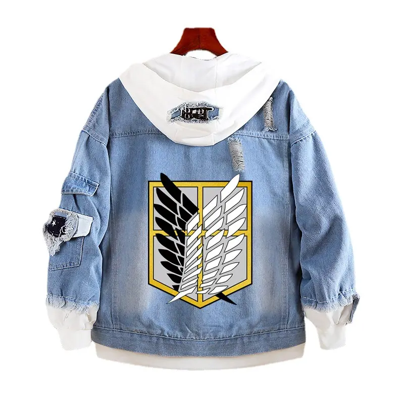 Attack on Titan-chaqueta vaquera para hombres, chaqueta de mezclilla de otoño con capucha, sudadera, prendas de vestir