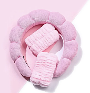 Özel Logo 3 adet Spa kafa yıkama yüz bileklik seti kadınlar sünger makyaj havlu kabarcık Hairband - Product Image 2