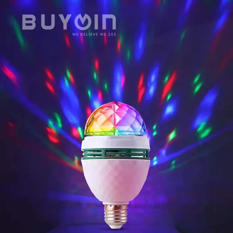 Lampu Disko LED, 3W E27 Bola Lampu Strobo Berputar Lampu Pesta Panggung Kristal Multi Warna Berubah