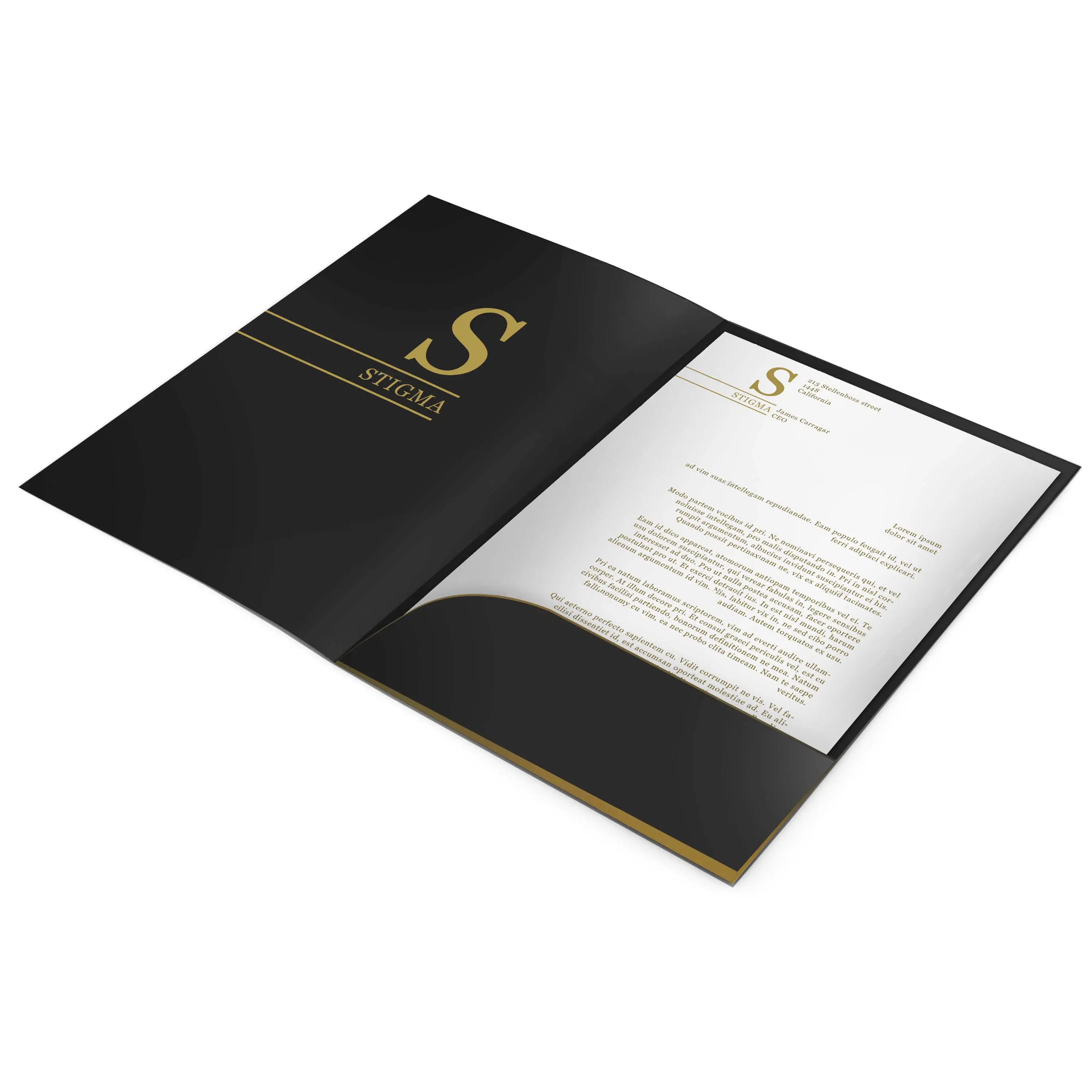 Carpeta de presentación promocional de bolsillo lateral de papel A4, soporte de tarjeta de invitación con impresión personalizada