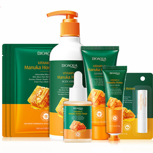 OEM BIOAQUA fabrika fiyat E vitamini Manuka bal aydınlatma yüz cilt bakımı kiti doğal yumuşatma aydınlatmak sıkılaştırıcı cilt bakımı seti