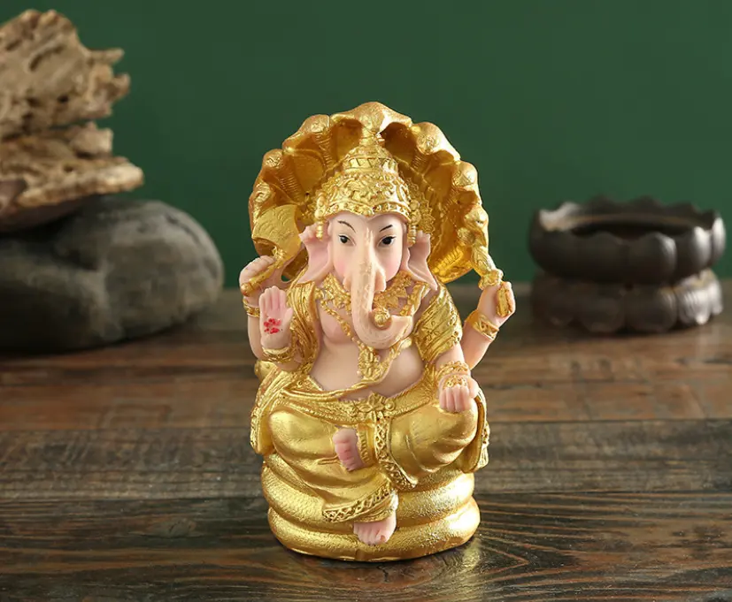 Elefante creativo Dios sentado resina de todo el cuerpo de oro elefante GANESH decoración mesa budista indio antiguo GANESH Dios a casa