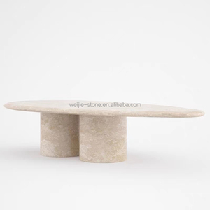 Mesa de comedor de piedra travertino natural, mesa de restaurante de mármol con escultura Rectangular de diseño de gama alta - Product Image 4