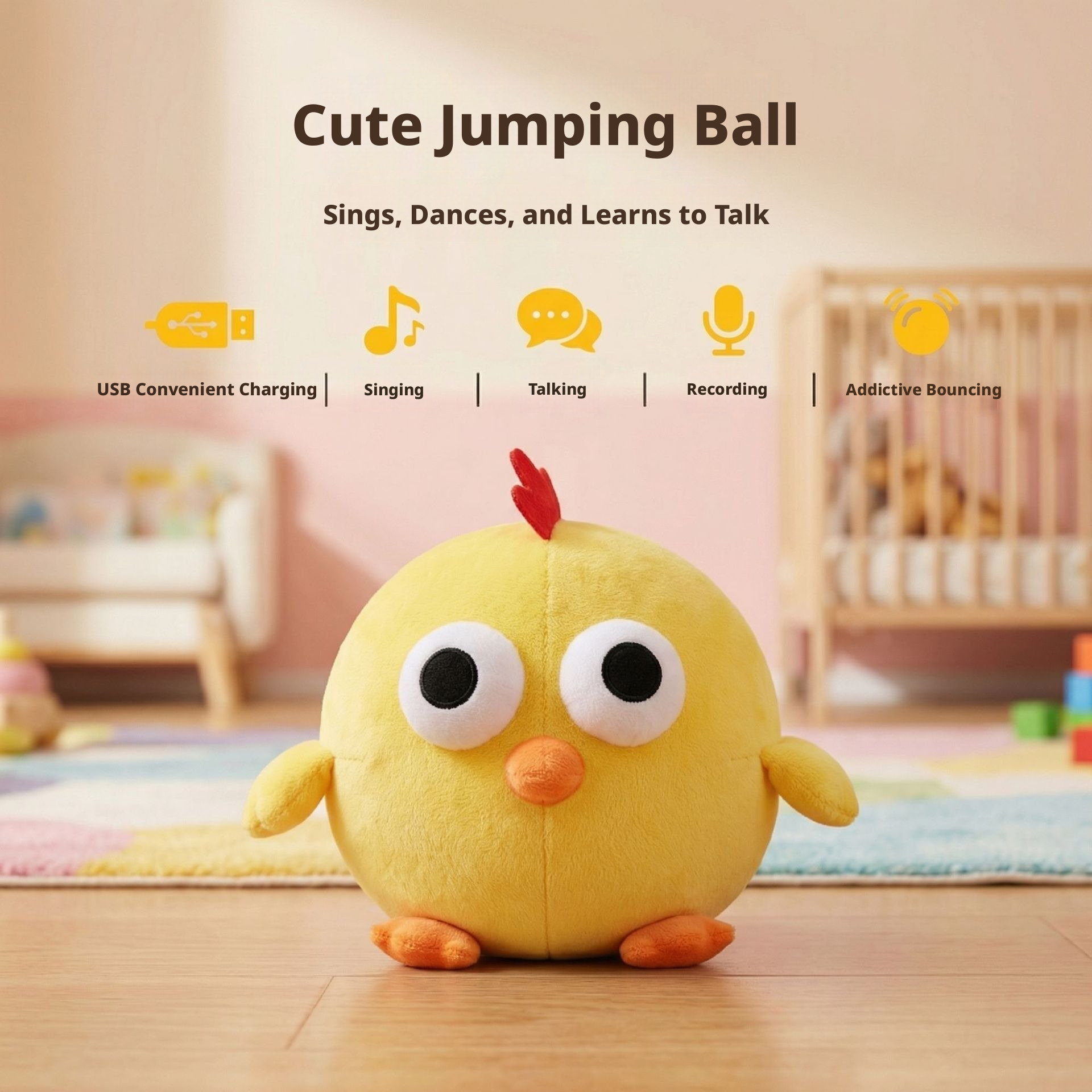 rechargeable bounce ball-adorable chick with usb cable