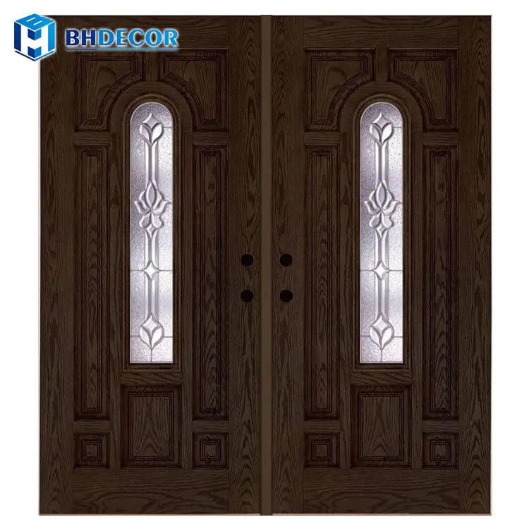 New York New Idea Beech Oak 100% Puertas de madera real Puerta de entrada frontal exterior de lujo tradicional para exteriores con luces laterales Lites