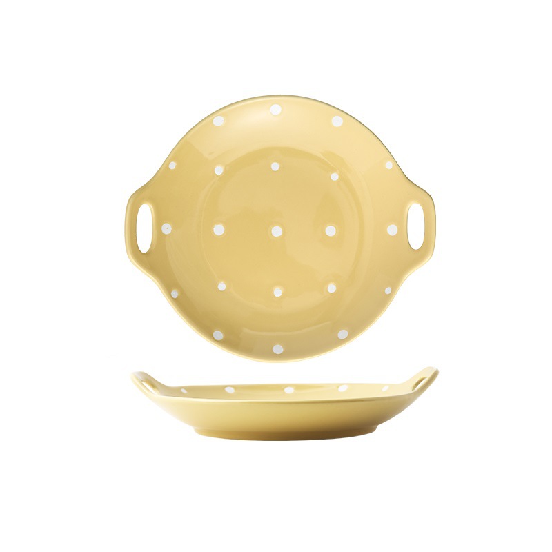 Assiette à deux oreilles à pois jaunes