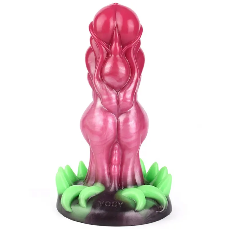 Erotisches Sexspielzeug Flüssiges Silikon Monster Dildo Penis mit leuchtendem Saugnapf Fantasy Knot Animal Dildo für Frauen