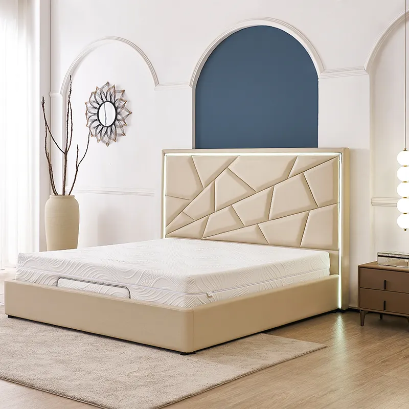 Современная роскошная кровать размера «Queen/King-Size» в скандинавском стиле, электрическая кровать, деревянная рама в кобуре