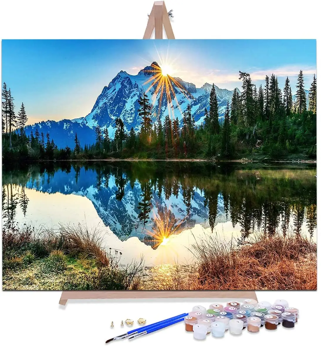 Pintura de paisagem para adultos, arte de parede de decoração de montanha lago natural diy