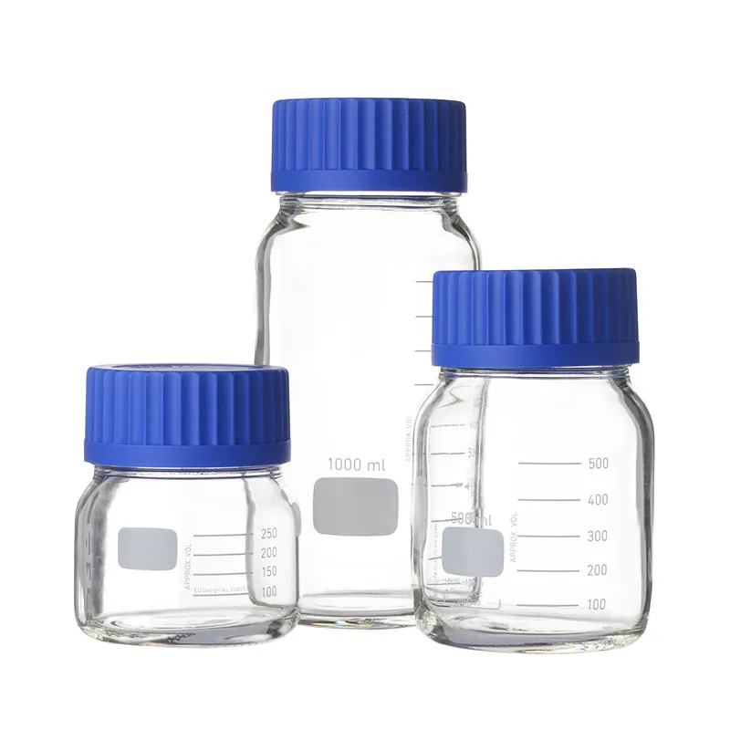 Chemical GL80 laboratório armazenamento reagente mídia garrafa borosilicato vidro frascos com boca larga