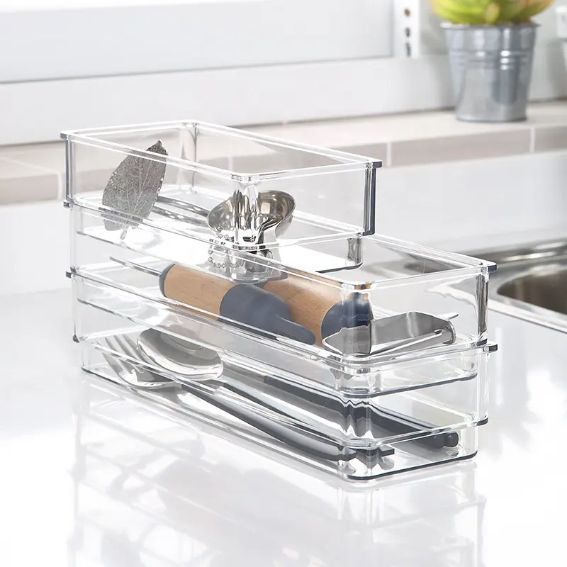 Porte-ustensiles de ménage simple organisateur de tiroir en acrylique plateau de rangement des couverts de cuisine en plastique pour tiroir