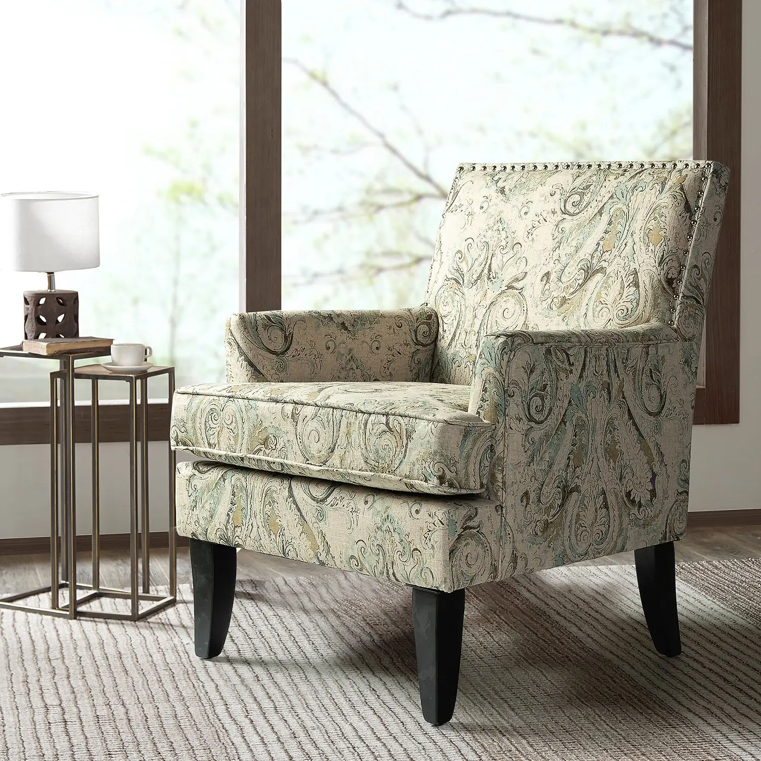 Poltrona contemporânea clássica moderna da cadeira do clube do tecido com padrão vintage