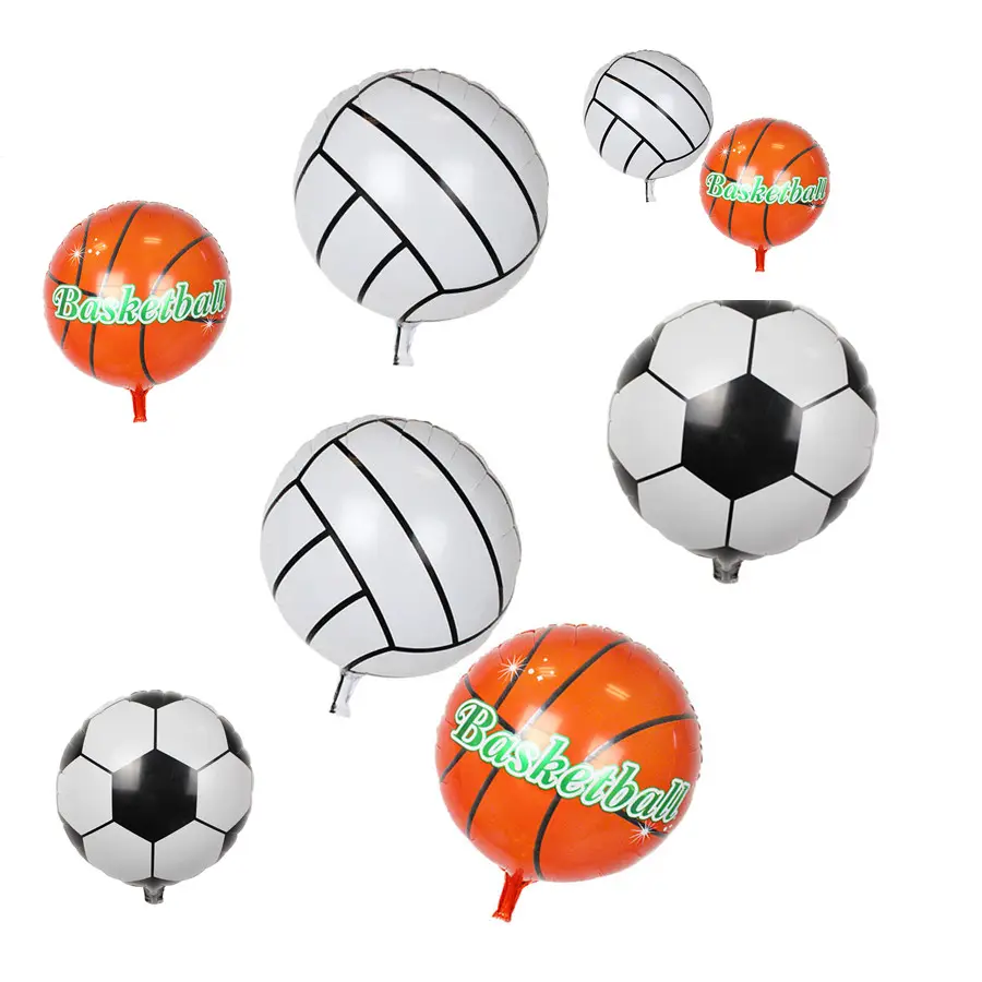 18 pulgadas redondo deporte bola forma globos de papel de aluminio de fútbol, baloncesto voleibol inflable globos de aire fiesta de cumpleaños de los niños regalos