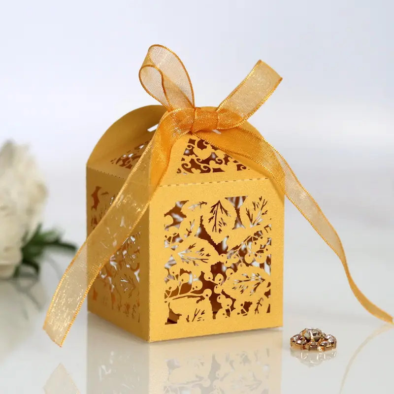 Lá Laser Cut Favor Hộp Sô Cô La Đám Cưới Bao Bì Kẹo Ngọt Hộp Quà Tặng