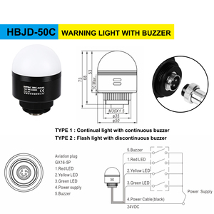 50mm sinyal kulesi RYG led renk sürekli flaş ışığı ve sürekli süreksiz buzzer havacılık fişi (YWJD-50C) - Product Image 2