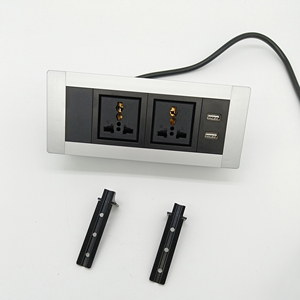 Mesa multifuncional con dos tomas de corriente, puerto de carga USB Dual, enchufe superior de escritorio de oficina, logotipo personalizado, marco de aleación de aluminio - Product Image 4