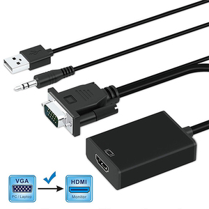 Adaptador convertidor de cable 1080P USB con cable de alimentación de audio Chaqueta de PVC Entrada VGA para salida para HDTV y proyectores domésticos