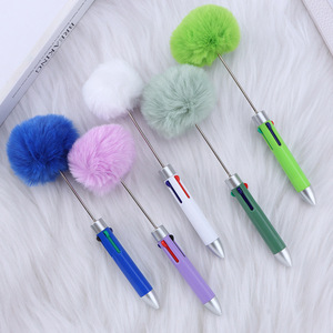 <strong>New</strong> DIY Multi-Color Bead Pompom <strong>Ballpoint</strong> 4-Color Refills Plush Creative Ball Pens for Gifts &amp; Students