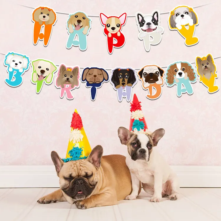 Amazon hot sale Happy birthday to dogs banner happy birthday cartoon pets banner flag for wall decorations