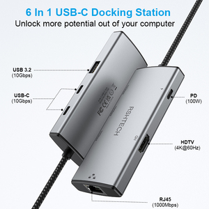 Multi-functional 6 in 1 <strong>USB</strong> <strong>3.1</strong> <strong>Type</strong> <strong>C</strong> Hub PD 100W RJ45 Network <strong>Adapter</strong> 4K 60Hz High Definition 6 Ports Docking Station - Product Image 2