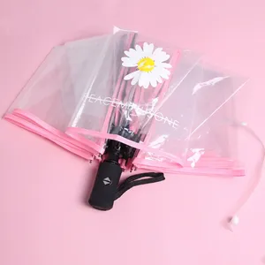自动透明雏菊女神日本折叠学生伞带可定制女性标志批发定制伞 - Product Image 2