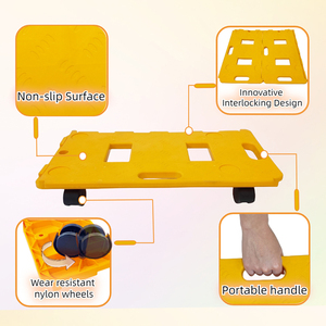 New Trends Release 100kg Heavy Duty Platform Plastic <strong>Trolley</strong> 5 Wheel Black <strong>Red</strong> Green Yellow PP Plate Hand Carts Moving Dolly