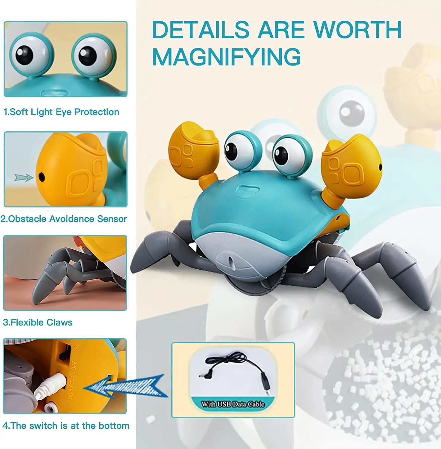 New Hot Sales Baby Crawl Crab Crawling Crab Baby Toy Electric Induction Crab Toy for kids