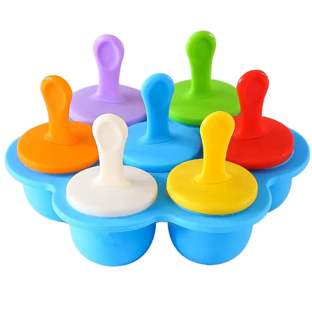 Siliconen 7 Holes Babyvoeding Container Ijs Ijslolly Mallen Met Kleurrijke Sticks Diy Ice Bar Maker