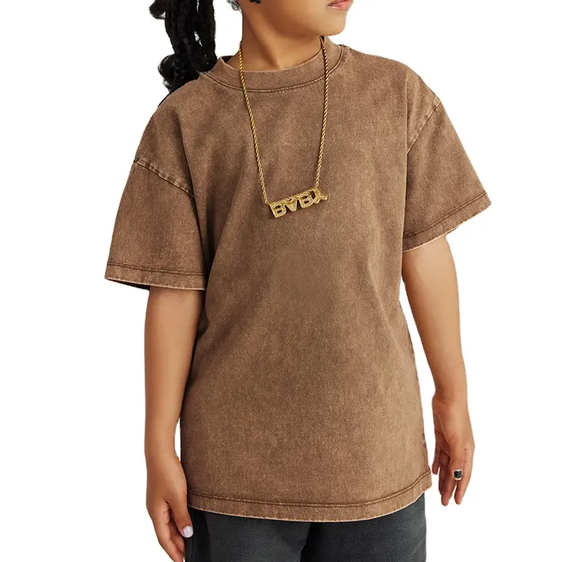 힙합 특대 어린이 빈티지 셔츠 산성 세척 느슨한 소년 어린이 티셔츠