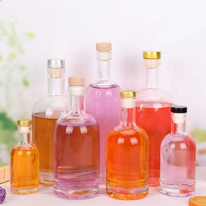 Factory Stock 50ml-<strong>1L</strong> Round Shape Transparent Frosted Custom logo Reusable Glass Bottle for Vodka Gin Rum Tequila <strong>Whisky</strong> - Product Image 3