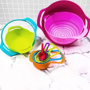 Renkli iç içe karıştırma kasesi seti 10 parça içerir kase kevgir süzgeç elek ölçme bardak kaşık ev mutfak kullanımı için - Product Image 5