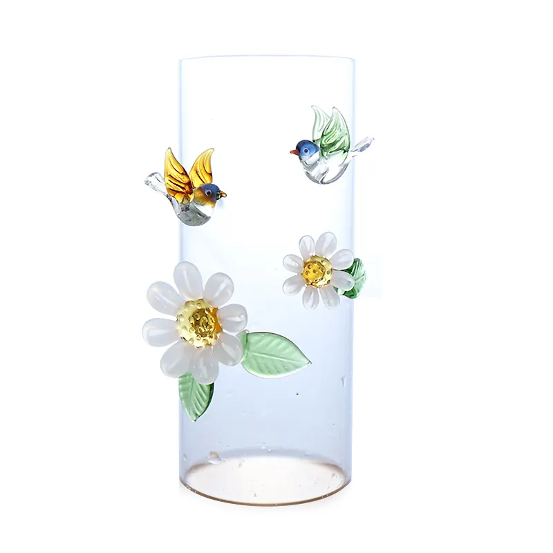 Vaso di vetro trasparente per stoviglie a forma di cilindro alto all'ingrosso