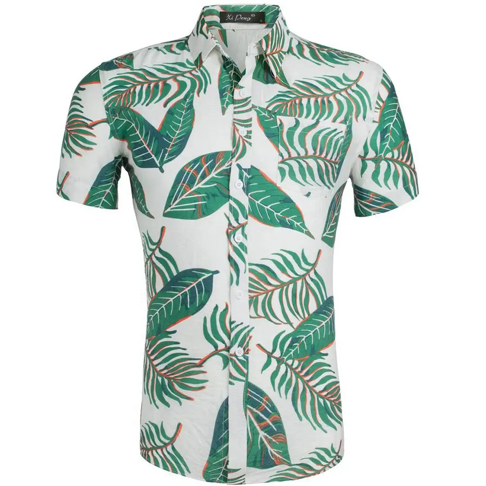 Camisas havaianas tamanho EUA com desenho personalizado de algodão e viscose com botões Aloha camisas havaianas de praia