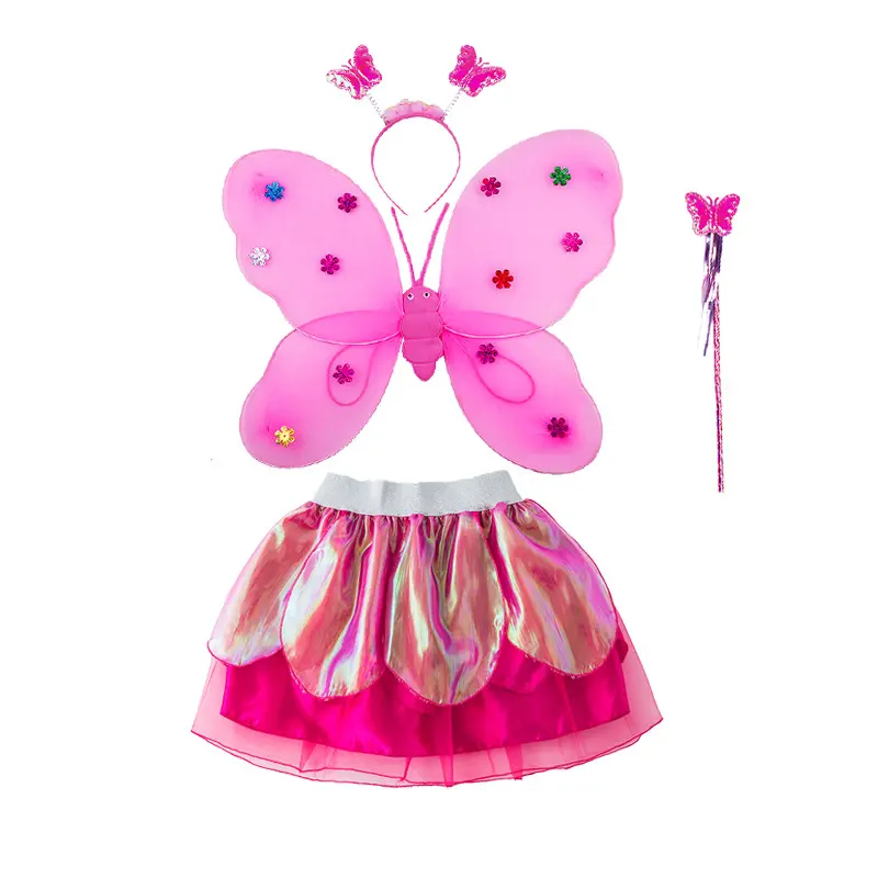 Bambini ragazze fata principessa Costume imposta colorato stage wear ali di farfalla bacchetta fascia Tutu gonna