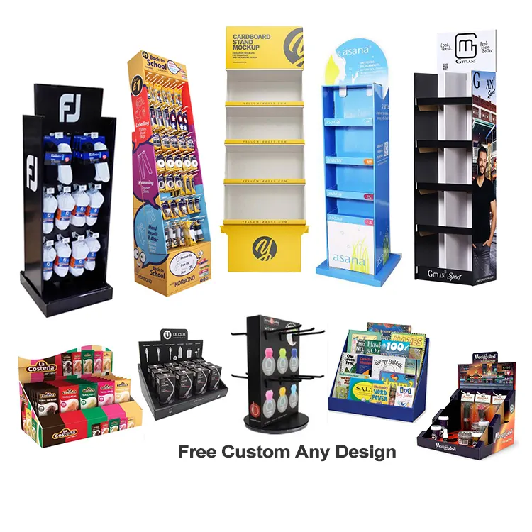 Fsdu Cdu Papelão Floor Counter Display Rack Karton Pdq Caixa De Exposição Pos Pop Mart Carrinho De Exposição De Papelão De Papel Com Gancho