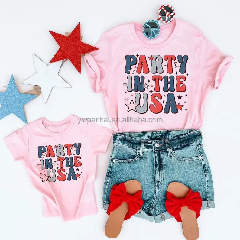 4th of July Digital Printing Mommy and me Summer T-shirt Family Matching Clothes Short Sleeve Tops