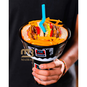 カスタムエコ700ml 500 <span class=keywords><strong>ml</strong></span>ソーダジュースFreyoタワーガラステイクアウト強い壁Bingsu Bobaミルクティープラスチックカップスナックボウル付き