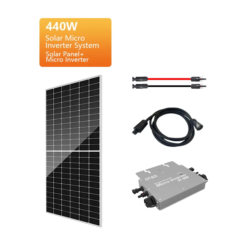 Sistem Inverter Mikro Surya 440W 550W Kit Modul Fotovoltaik 600W Suplai Pembangkit Listrik Microinverter Rumah Sistem Energi Surya