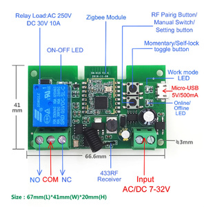 Módulo de interruptor de relé inteligente Zigbee eWelink 1-4 canales AC/DC 7-32V USB RF/APP Control remoto inalámbrico Smart Home Work con Alexa - Product Image 3