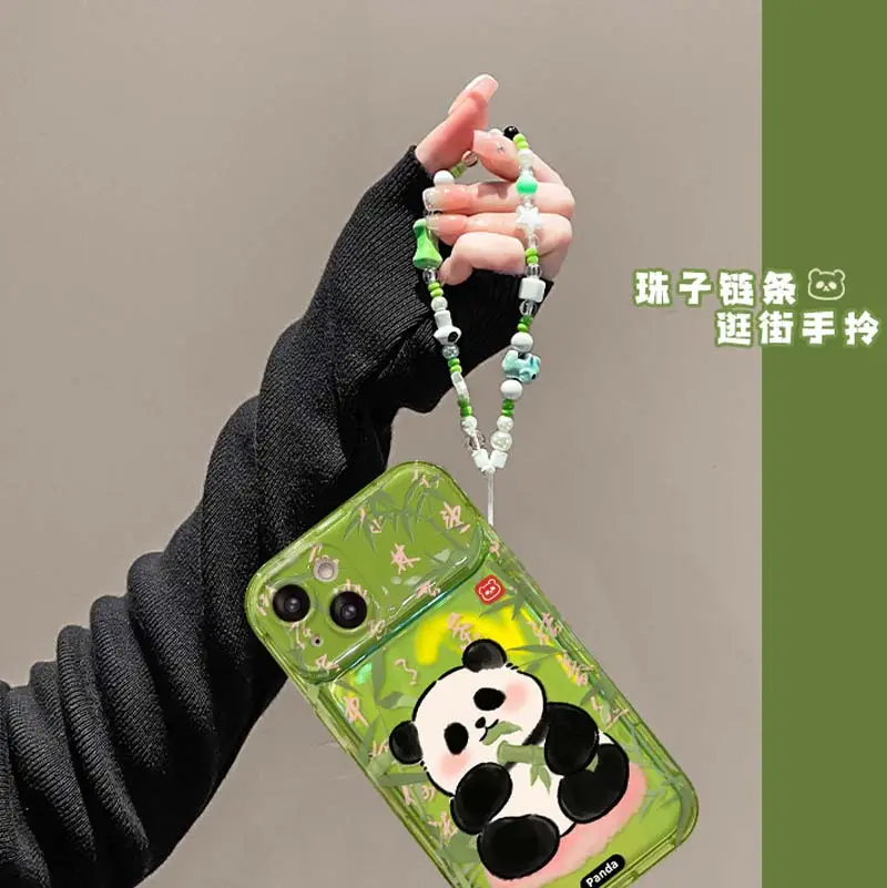 Neustil Bambus Forest Panda Design Kamera-Spiegelständer TPU Telefonhülle für Iphone 6 7 8 Plus X Xr XS 11 12 13 14 15 Pro Max