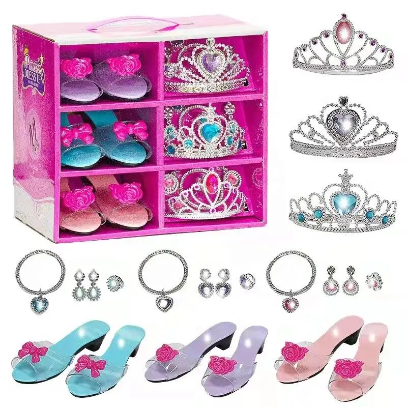 Fingir jogar princesa vestir-se jóias charmoso sapatos charmoso presente, princesa, brinquedos, conjunto de acessórios para meninas pequenas