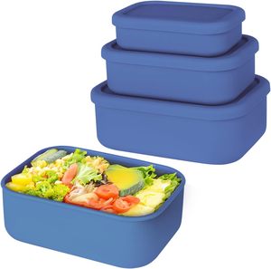 Silicone Food Storage <strong>Containers</strong> Plastic Freezer, Set of 3 <strong>Rectangular</strong> Bento Lunch Box <strong>Containers</strong> <strong>with</strong> <strong>Lids</strong>,(10oz, 23.6oz, 44oz) - Product Image 1